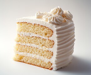 Aufkleber - Gourmet slice of frosted vanilla cake topped with delicate swirls of creamy icing and coconut flakes : Generative AI