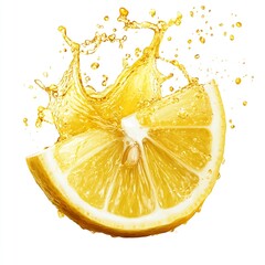 Aufkleber - Vibrant Lemon Wedge Splashing Beautifully into Clear Water Creating a Refreshing Scene : Generative AI