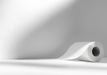 Fototapete - Elegant white paper roll on a pristine surface illuminated by soft natural light : Generative AI