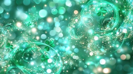 Poster - Sparkling Green Background with Shamrock Motifs for St. Patrick's Day