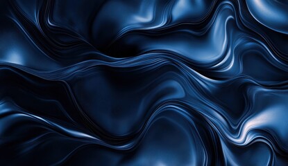 Poster - Abstract illustration of smooth flowing waves in deep blue tones creating an elegant and dynamic texture for backgrounds or design elements