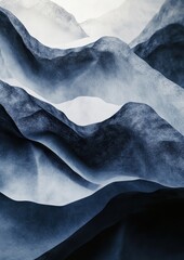 Poster - Abstract layers of smooth textured fabric in grey and white tones, flowing gracefully to create a serene landscape effect for artistic background use