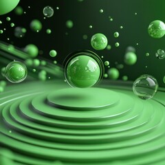 Poster - Abstract green spheres on tiered platform