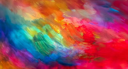 Poster - Vibrant brushstrokes blend a spectrum of colors in an abstract painting, creating a dynamic and energetic visual experience.