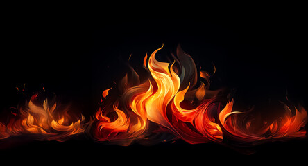 Aufkleber - Vivid flames dance against a stark black backdrop, showcasing dynamic energy and intense heat.  The fiery illustration evokes warmth, power, and a sense of dramatic intensity.
