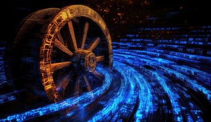 Poster - Ancient Wheel Moving Through Digital Space