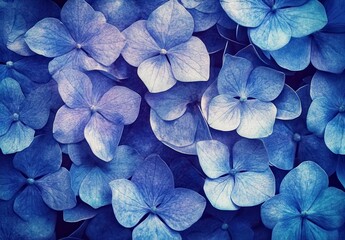 Poster - Beautiful Close-Up of Blue Hydrangea Flowers in Soft Light Create a Serene and Calming Aesthetic Perfect for Nature and Floral Themes