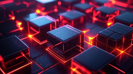 Leinwandbilder - Dynamic neon cube arrangement digital realm graphic design futuristic close-up tech concept