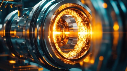 Poster - Close-Up View of a High-Tech Engine Component with Light Effects