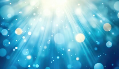 Poster - Beautiful Radiant Light Rays and Soft Bokeh Effects in a Blue Background Creating an Ethereal and Dreamy Atmosphere for Your Creative Projects