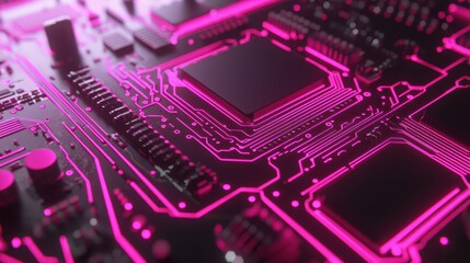 Poster - Close-Up View of Pink Circuit Board with Complex Technology Design