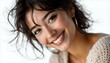© kentstudio - Closeup Portrait of a Smiling Young Woman with Windblown Brown Hair and Glowing Skin