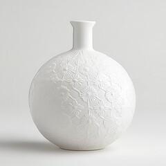 Poster - Elegant White Ceramic Vase with Floral Relief Design on Surface