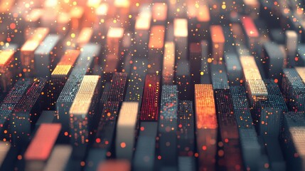 Aufkleber - Abstract Digital Landscape of Colorful Bars with Light Sparks