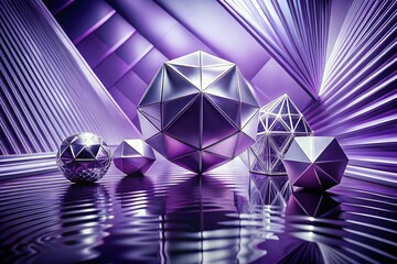 Poster - Platinum & Light Purple Geometric Shapes Abstract Background