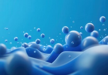Poster - Blue Wave with Bubbles and Ripples in a Calm Water Surface Displaying a Serene and Refreshing Nautical Vibe Perfect for Nature and Aquatic Themes