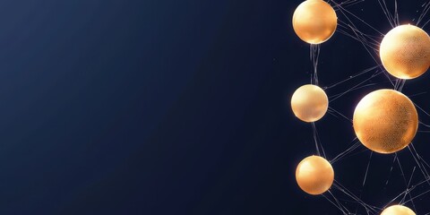 Fototapete - The image features golden spheres interconnected by thin lines against a dark background, suggesting themes of connectivity and technology.