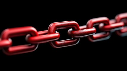 Poster - A close-up image of a vibrant red chain against a black background, showcasing details and texture in a striking contrast.