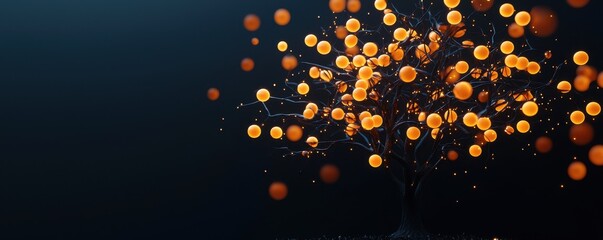Aufkleber - A vibrant, abstract tree made of glowing orange spheres against a dark background, creating a striking and whimsical effect.