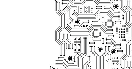 Poster - Back and white circuit electronic or electrical line with engineering technology concept vector background. Vector eps 10