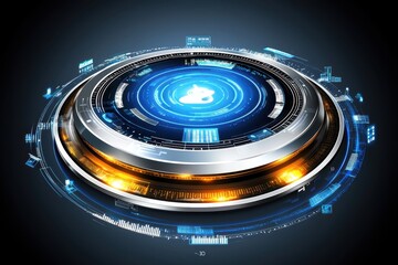 Fototapete - Futuristic Circular Interface Design with Glowing Elements and Data Visuals