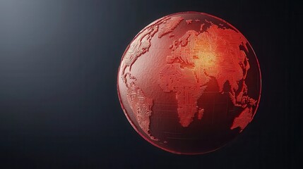 Poster - A glowing red globe, representing Earth, casts an ethereal light against a dark background, emphasizing geographic features and a modern aesthetic.
