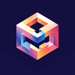 Poster - Gradient Neon Geometric Cube Isometric Shape on Dark Background Design