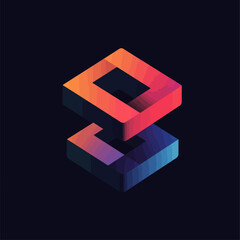 Poster - Isometric Abstract Shape Gradient Design on Dark Background - 3D Render
