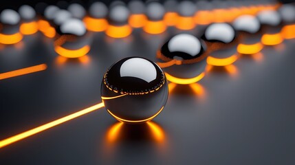 Poster - Glowing Orbs on Dark Surface with Dynamic Light Patterns
