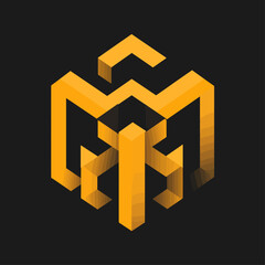 Poster - Geometric Shape, Yellow Cube, 3D Abstract Design on Black Background