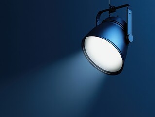 Poster - Bright Spotlight Illuminating a Blue Background with Gentle Light Beam Creating a Dramatic Atmosphere for Creative Visual Projects