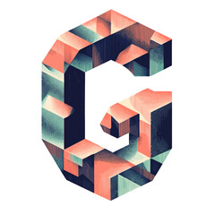 Poster - Geometric letter G abstract retro design with 3D cube shapes and texture