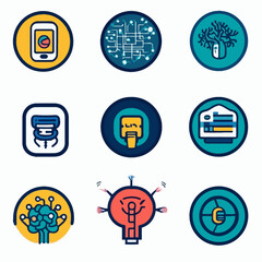 Poster - AI Icon Set: Machine Learning, Brain Connections, Digital Solutions, Tech