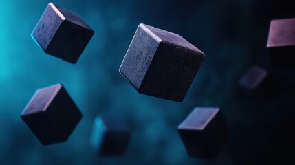 Aufkleber - A captivating image of floating black cubes against a blue backdrop, creating a sense of depth and intrigue.