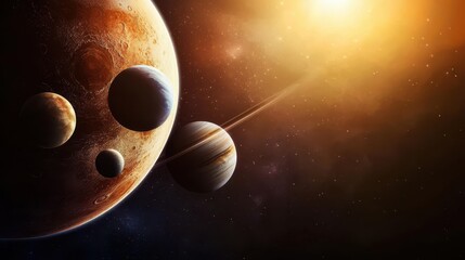 Poster - A mesmerizing cosmic scene featuring various planets and a glowing sun, showcasing the beauty of the universe in vibrant colors.