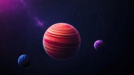 Poster - A stunning cosmic scene featuring three colorful planets set against a starry backdrop, evoking a sense of wonder and exploration in the universe.