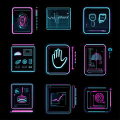 Poster - Cyberpunk Biometrics and Data Visualizations in Neon Technology Interface
