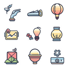 Poster - Set of Line Art Icons Illustrating Creativity, Communication and Technology