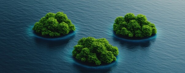 Aufkleber - Three lush, green islands surrounded by calm blue water create a serene and picturesque natural landscape.