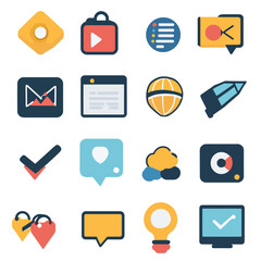 Poster - Flat Design Icon Set Featuring Business, Social Media, and Technology
