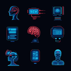 Poster - Human Brain Connections, Sci-Fi Tech Interface, AI Learning Metaverse