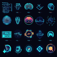 Poster - Futuristic interface with brains, global networks, and tech illustrations
