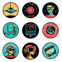 Poster - Virtual Reality and Technology Icons: Eye, Circuit Board, VR Headsets