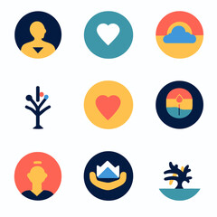 Poster - Modern Icon Set with Abstract People, Love, Nature, and Technology Elements