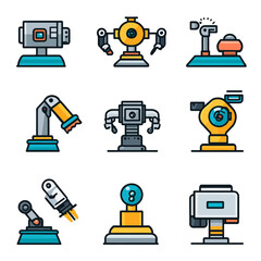 Poster - Robotic arms automation machinery icons set on white innovative industry.