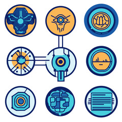 Poster - Abstract cybernetic interface design featuring brain, head, and eye icons