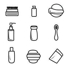 Poster - Black and white line art of assorted skincare and beauty products
