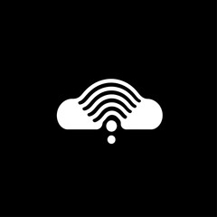 Poster - Cloud Computing Data Streamline White Icon Vector on Black Background