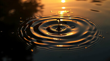 Poster - ripples in water reflecting the golden light of the sun at sunset.