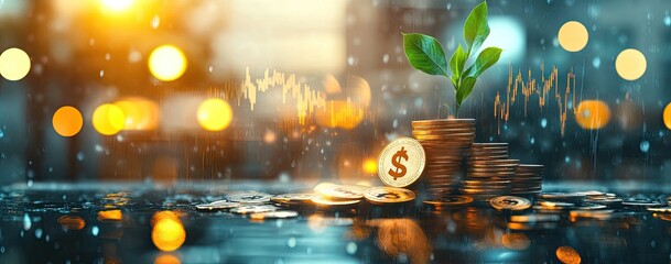 Poster - Investment Growth, Raining Success, Financial Chart, Coins